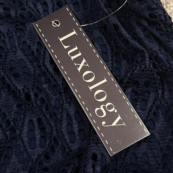 Luxology Navy Patchwork Maxi Dress NWT with Back Slit Size 4 - Picture 4 of 10